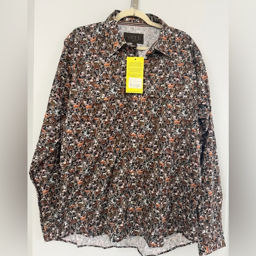 NEW Madison Creek Outfitters Bisley Western Shirt Black Deer Pattern pearl snaps
